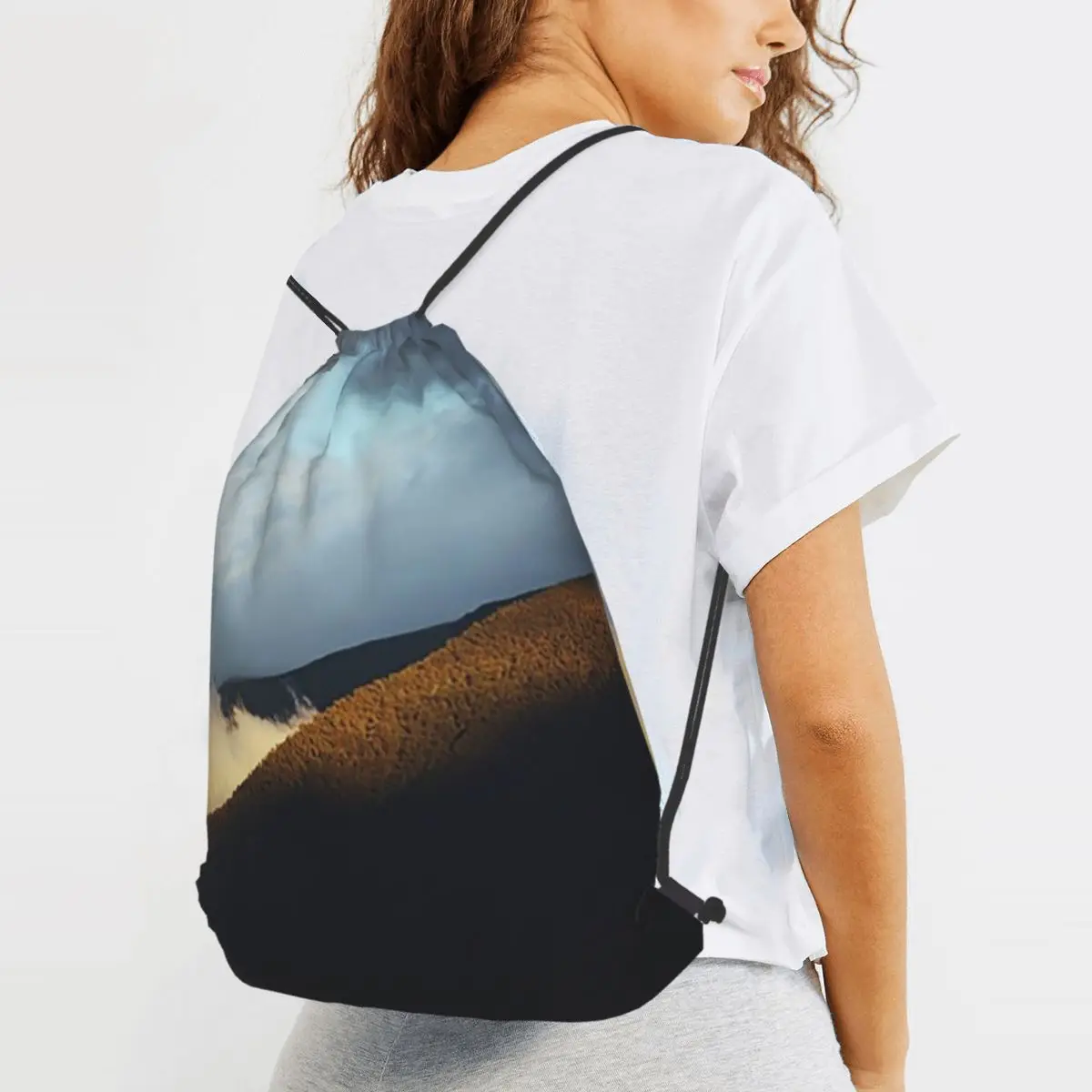 Soft Light Clouds Mt Bogong Backpacks Portable Drawstring Bundle Pocket Storage Bag Book Bags for Travel Students