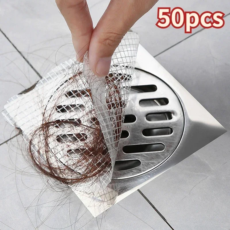 

50/5Pcs Anti-blocking Filter Screen Disposable Floor Drain Sticker Hair Catcher Drain Stopper Cover Kitchen Bathroom Accessories