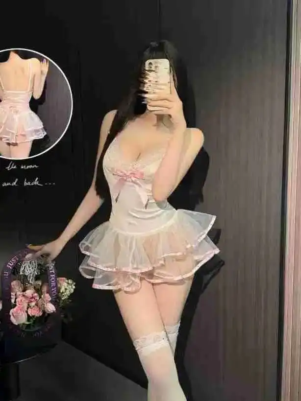Hot Bunny Pure Desire Stil Sheer Mesh Süße Bowknot Sexy Outfit Uniform Strap Sexy Kleid Elegante Hot Sexy Koreanische Frauen 974C