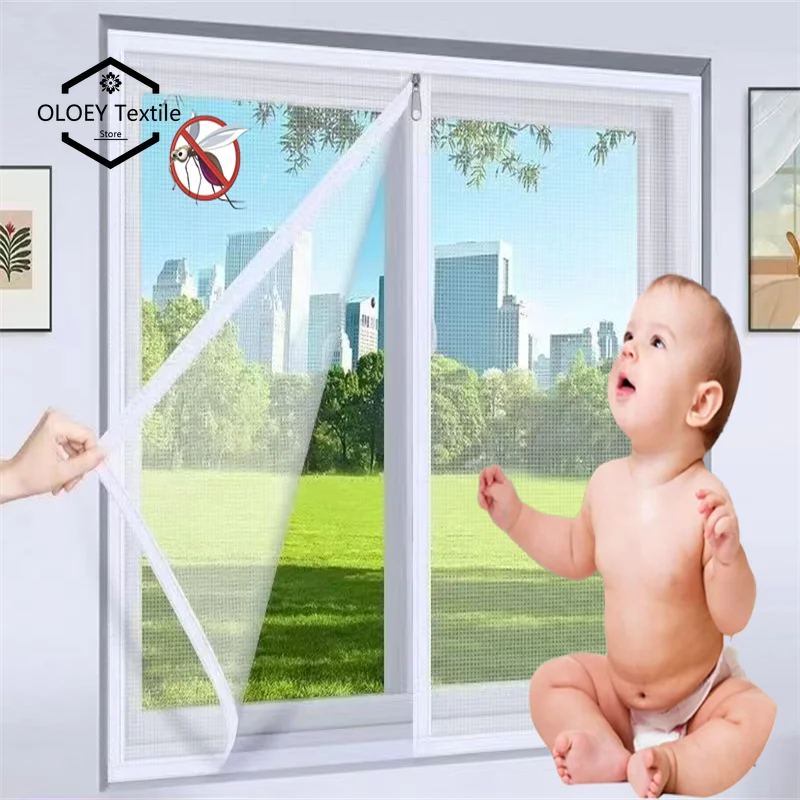 

White Zipper Screen Window Customized Home Self-adhesive Curtains, Mosquito and Insect Proof, Invisible and Non Perforated