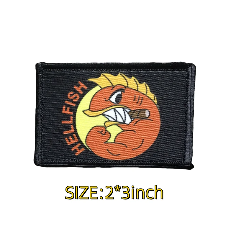 Fighting Hellfish Tactical Patch Embroidery Hook&Loop Emblem Funny Tactical Fish Morale Badge Military Flag Backpack Stickers