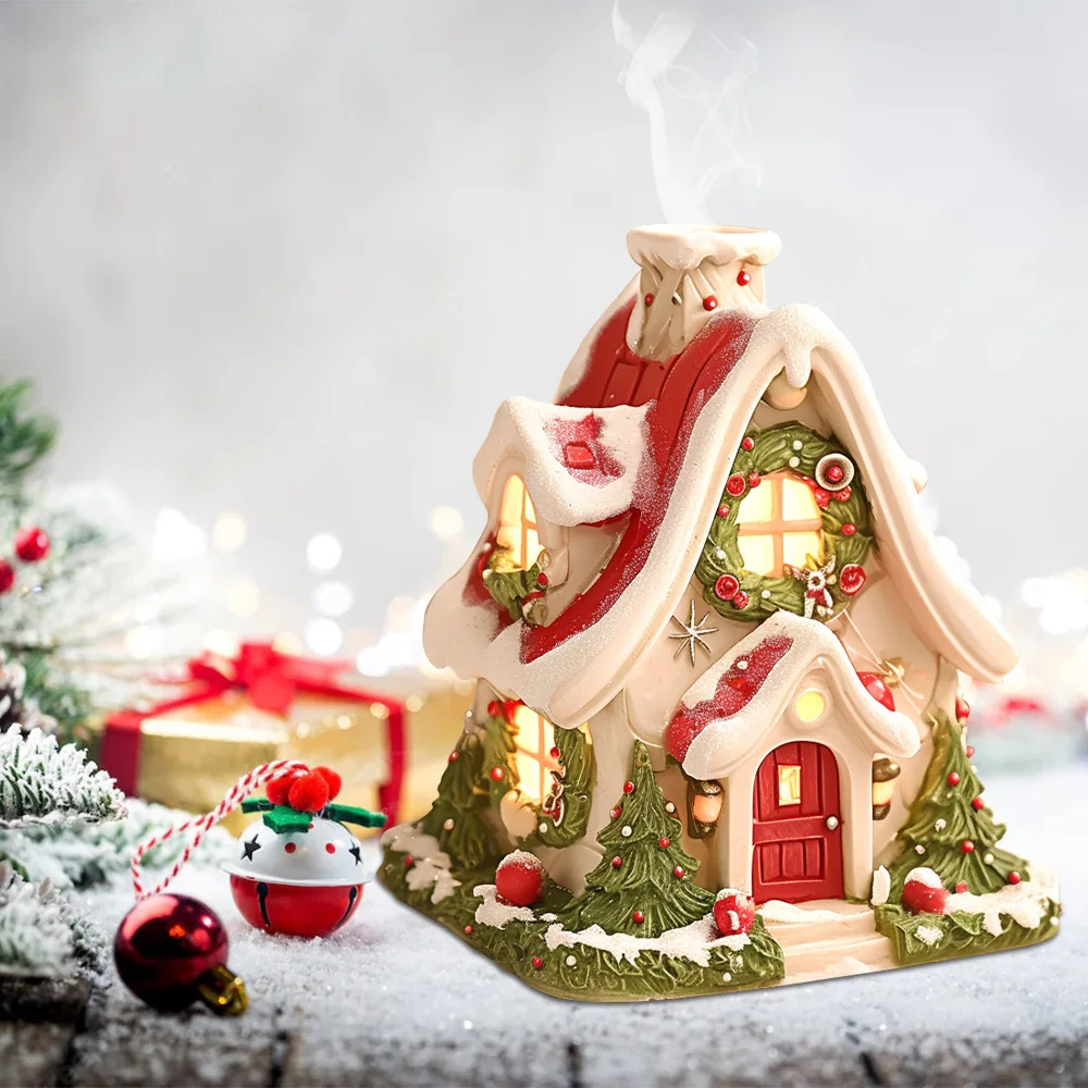 Christmas Cabin Incense Burner House Portable Resin Chimney Cabin Living Room Incense Coil Burner Case For Camping Incense Home