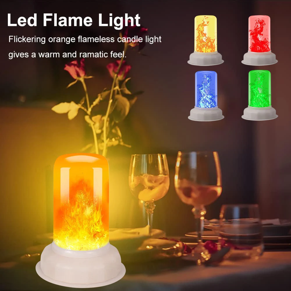 Battery Operated LED Flame Effect Night Lights Flameless Candle Tealights Simulation Flickering Desk Lamp Room Party Bar Decor