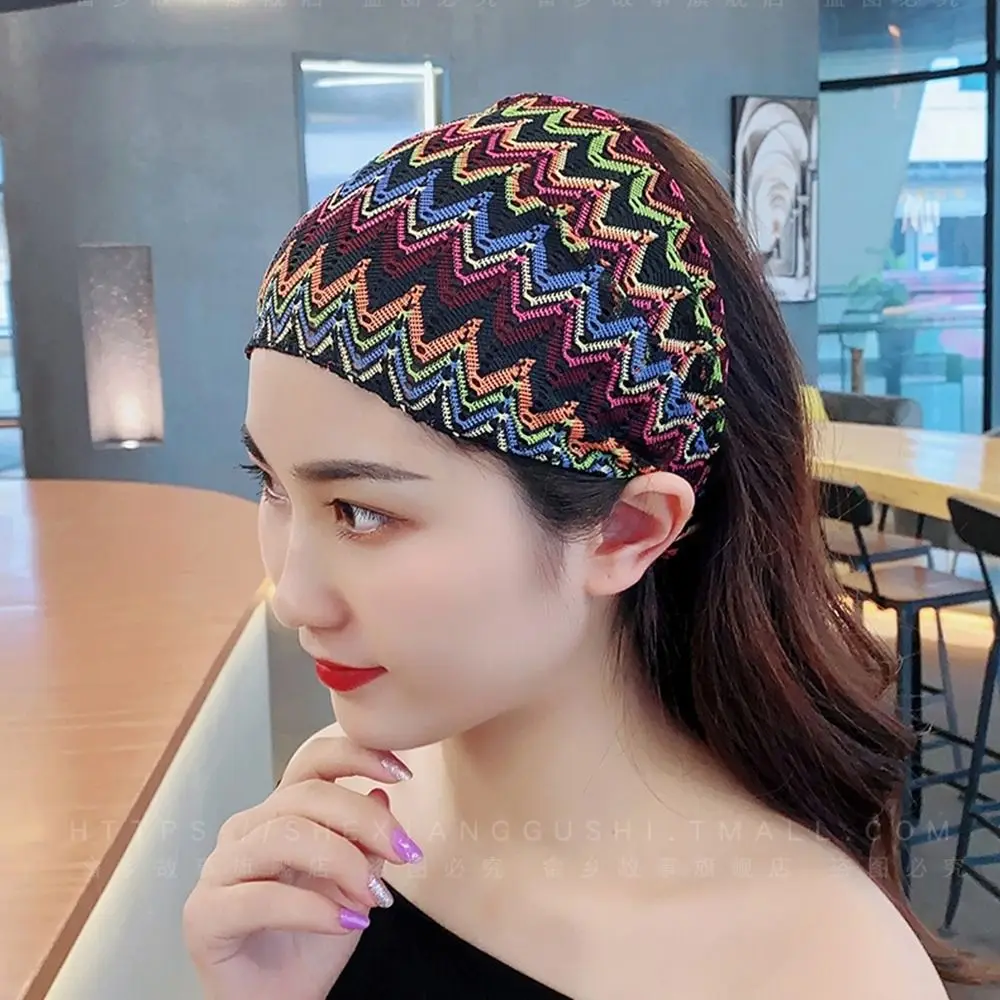 

Sweet Non Slip Wave Mesh Headband Hollow Colorful Lace Hairbands Headwear Hair Accessories Wide Side Head Wrap Daily