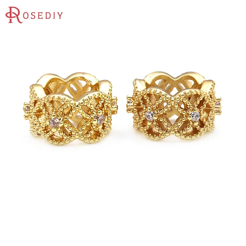 18K Gold Color Brass Zircon Wheel Bracelets Spacer Beads High Quality Diy Necklace Earrings Jewelry Accessories Making Supplies