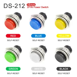 5PCS 16mm Round Momentary Switch 3A125VAC/6A125VAC DS-212 SPST Self-reset Push Button Switch Red/Green/Blue/Yellow/White/Black