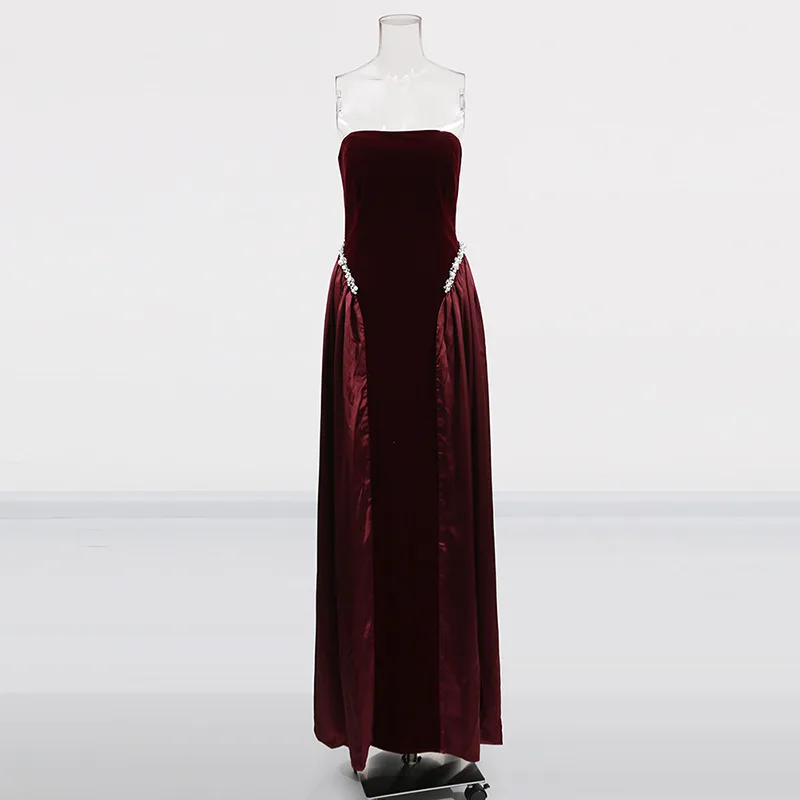 HKSH المرأة مزاجه المد فستان طويل مطوي رصع الماس حمالة ثنيات أنيقة موضة فاخرة شيك فستان سهرة HK9060