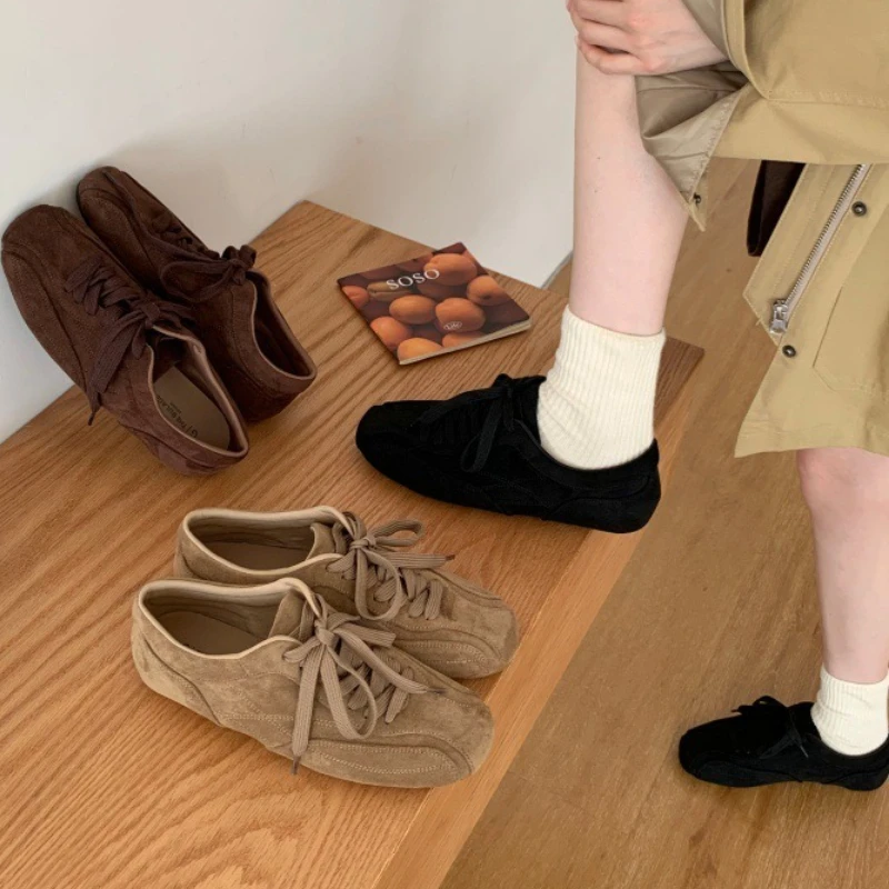 Fashion Retro Lace Up Casual Flat Shoes Women Comfort Autumn Footwear Female Brown Ballet Sneakers Women image 5