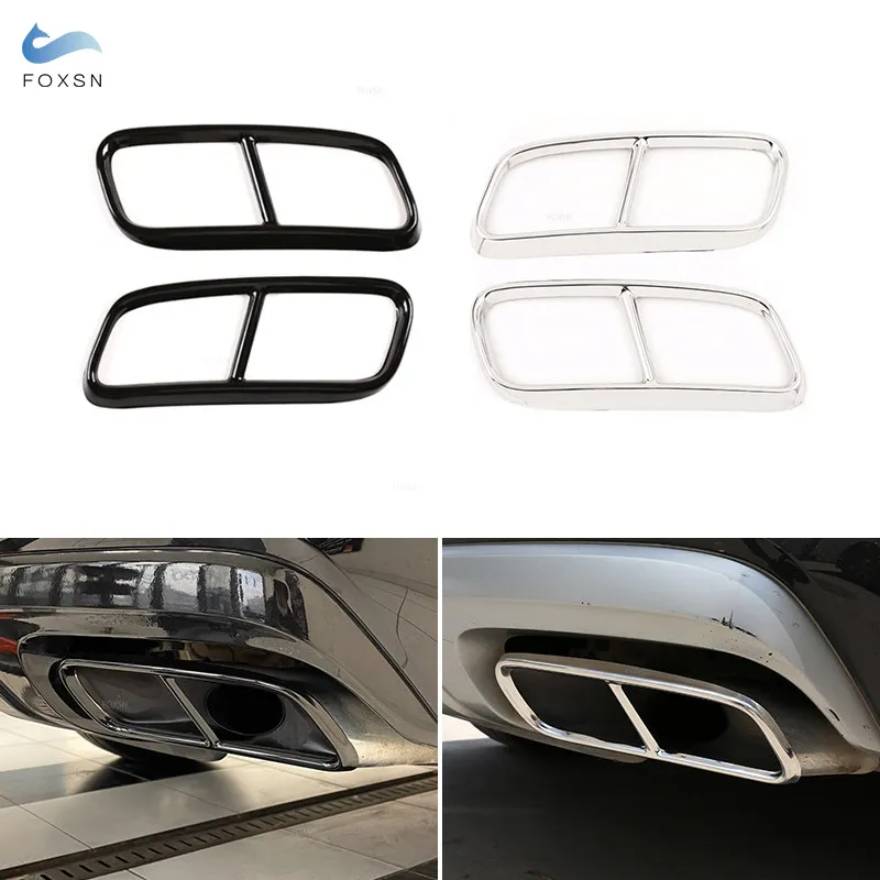 Stainless Steel 2pcs Car Tail Throat Muffler Exhaust Pipe Output Cover Parts Trim For Audi Q7 2016 2017 2018