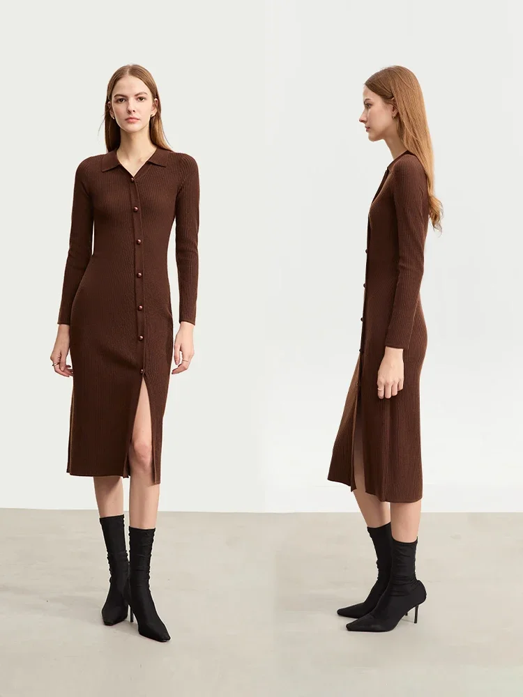 AMII-vestido de punto con botones para mujer, vestidos por debajo de la rodilla ajustados de estilo chino con abertura en A, primavera 2025, nueva moda 12353106