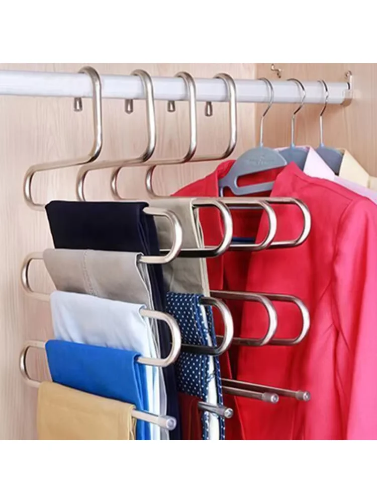 1PC Stainless Steel Pants Rack Five-Layer Multi-Functional Hanger Multi-Layer Pants Storage Rack Home