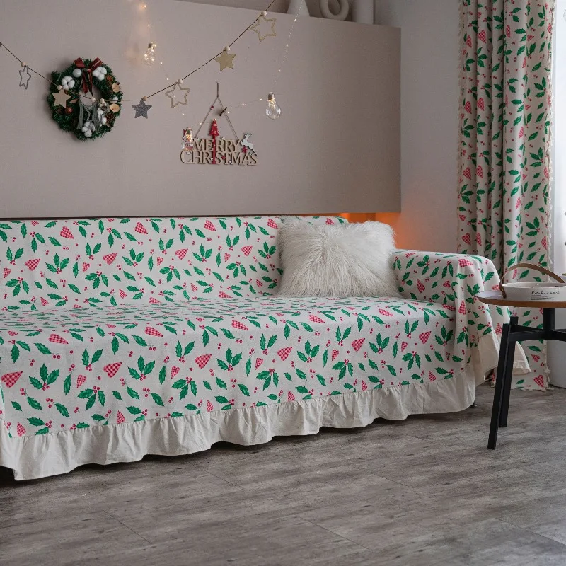 Ruffled Solid Color Sofa Covers Four Seasons Washable Cotton Linen Dustproof Couch Slipcovers Bohemian Decor Furniture Covers