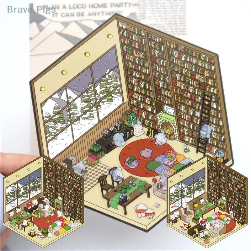 1Set Creative 3D Stickers Cartoon DIY Cabin Scene Stacking Pasting Hand Account Decoration Stickers Children Toys Gifts