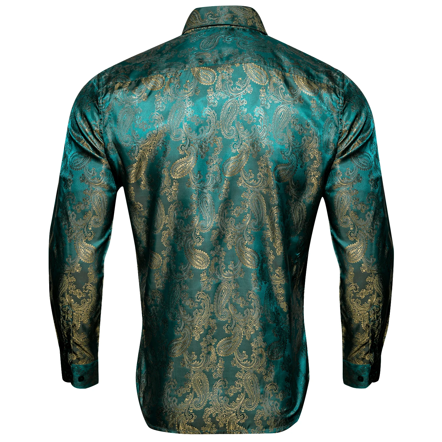 Barry.Wang Luxury Green Paisley Silk Shirts Men Long Sleeve Casual Flower Shirts For Men Designer Fit Dress Shirt BY-0086