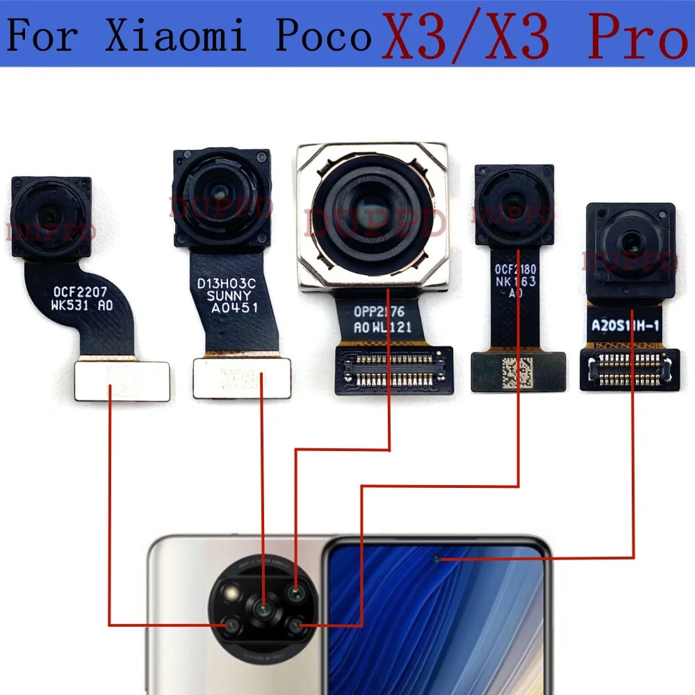 Przednia kamera tylna do Xiaomi Poco X3 Pro NFC z tyłu Ultrawide Macro Depth Back Facing Module Flex Części zamienne