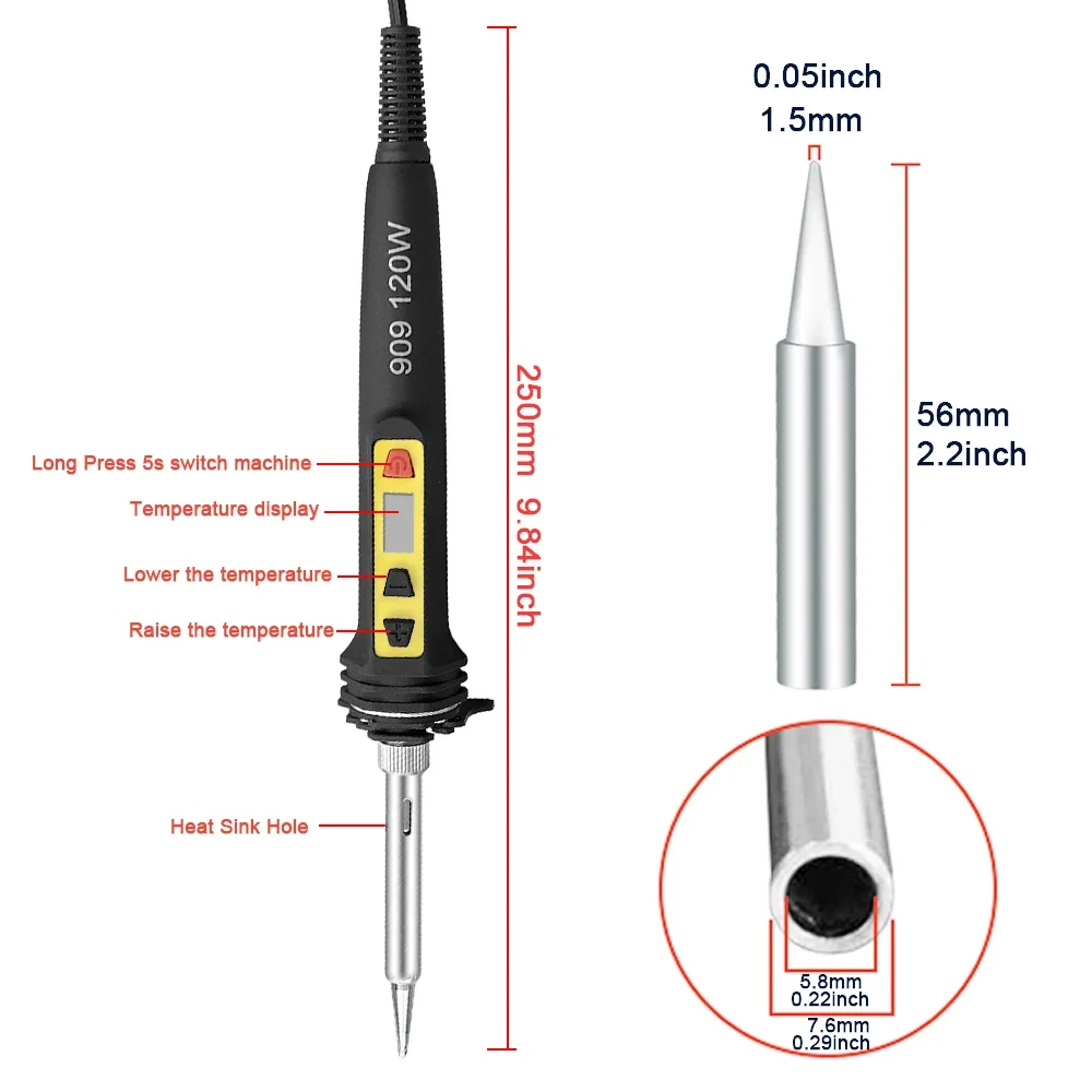 100 واط 120 واط الرقمية سبيكة لحام مجموعة عدة إصلاح أداة لحام مجموعة معايرة درجة الحرارة قابل للتعديل 180-520-600C 907 909 #5