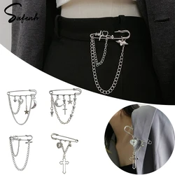 Fashion Heart Angel Wings Chain Brooch For Women Men Creative Suit Decoration Tassel Chain Pin Clothing Jewelry Accessories Gift