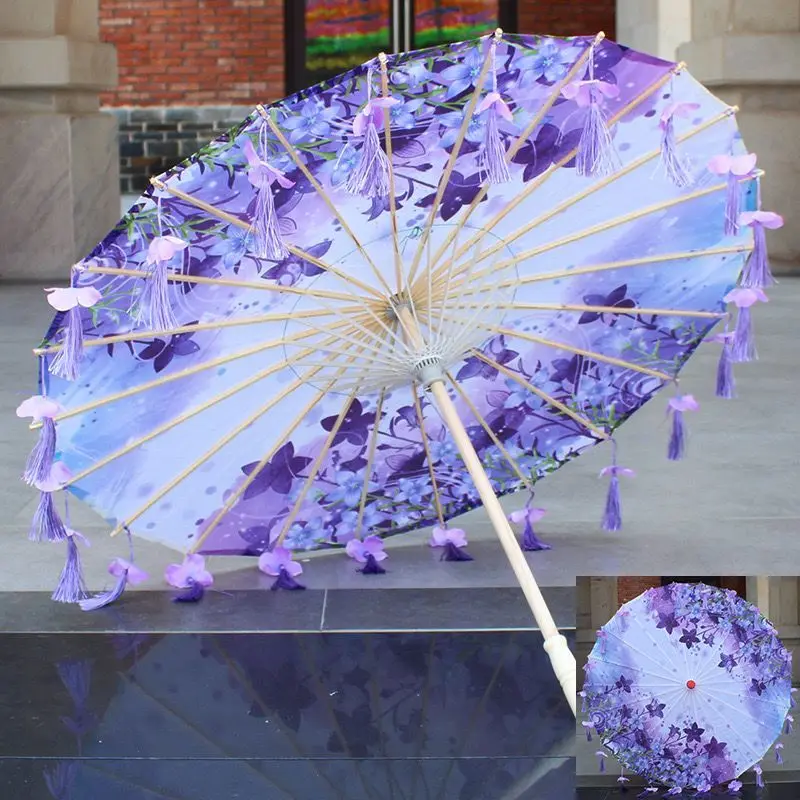 82CM 32\'\' Hanfu Tassel Waterproof Beach Umbrella Dance Cosplay Japan Sakura Spring OilPaper cosplay Parasol Paraguas