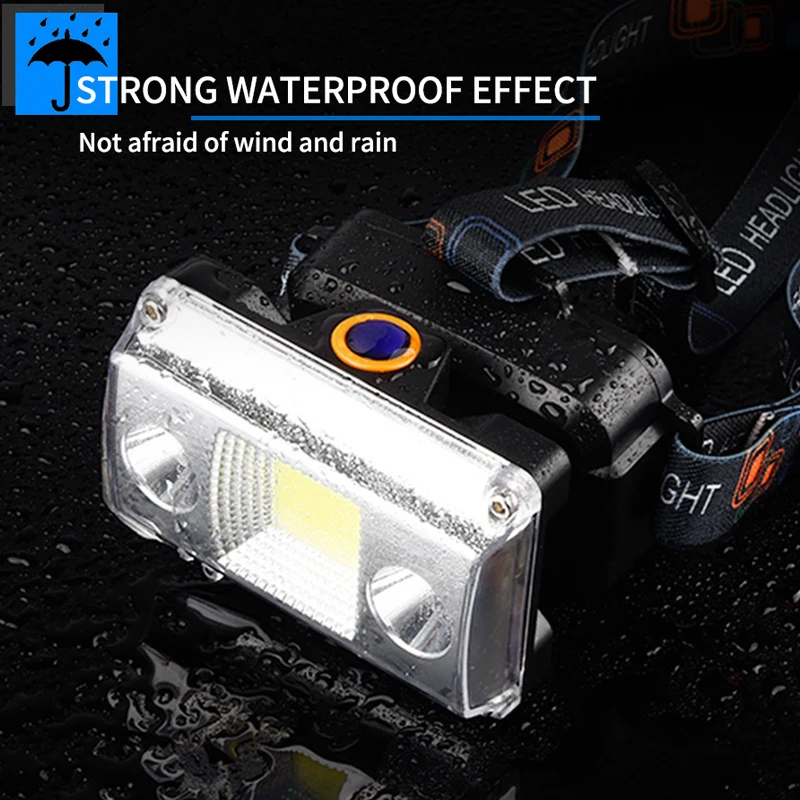 防水充電式LEDヘッドランプ,3in 1懐中電灯,釣り,キャンプ,赤と緑のライト,ip65防水,ヘッドランプ