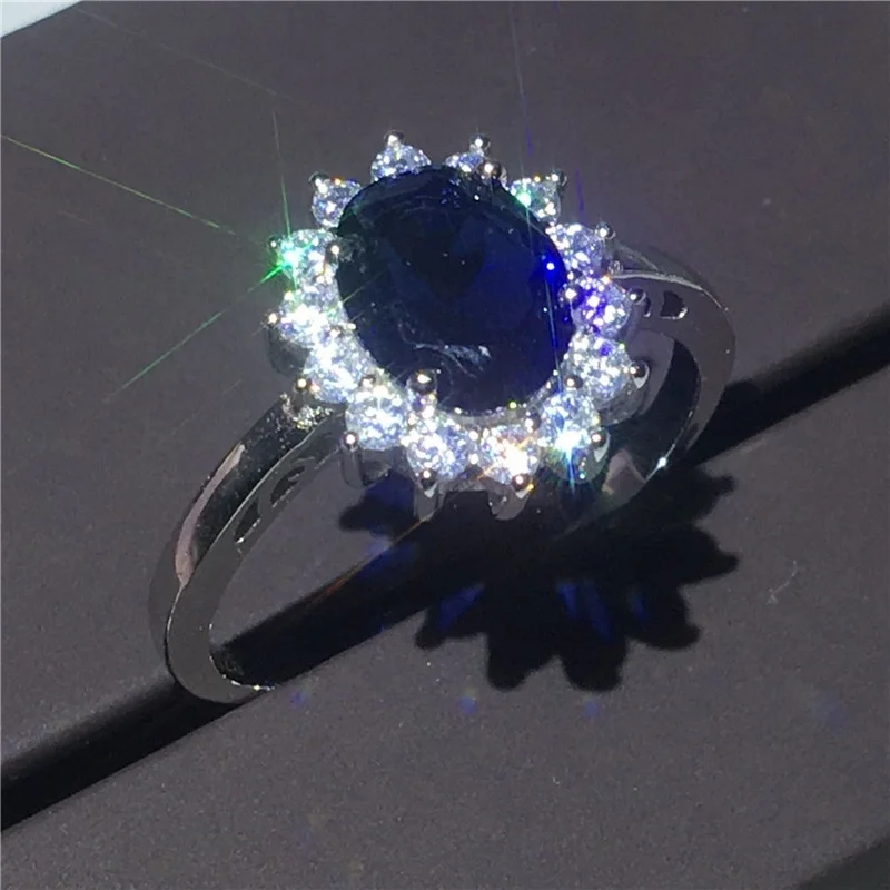 Royal Jewelry for Women Princess Diana Blue Crystal Ring Engagement Wedding Band Rings for Women Bridal Valentines Day Gift