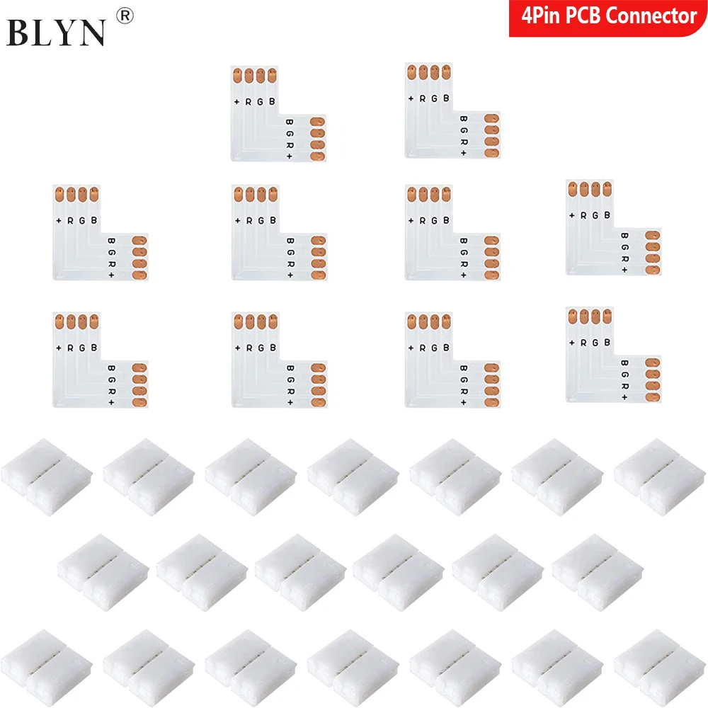 Connettori LED a forma di L 4pin connettori angolari ad angolo retto da 10mm terminale connettore adattatore senza saldatura con clip per striscia