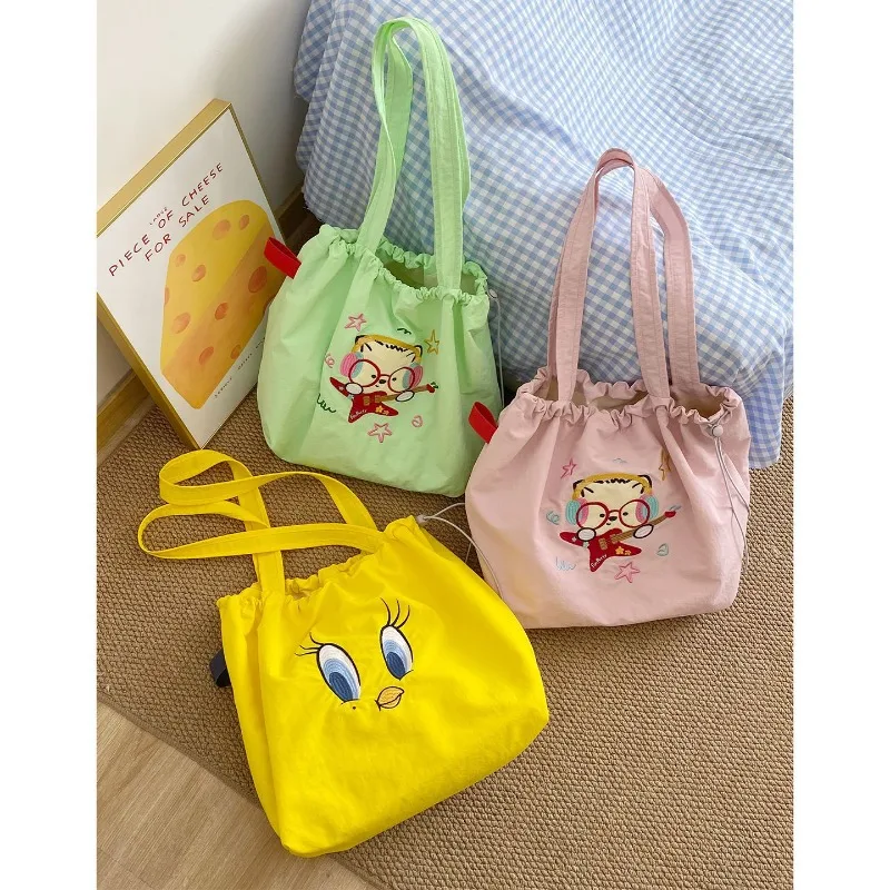 

Youda New Nylon Fabric Shoulder Bag For Women Simple Drawstring Bird Pattern Crossbody Large Casual Capacity Shopper Tote Bags