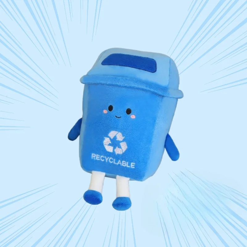 Cute Cartoon Recyclable Dustbin Plush Poys Pluszowa poduszka Kreatywne niebieskie kosze na śmieci Wypchane zabawki Dekoracja pokoju Rekwizyty Miły prezent