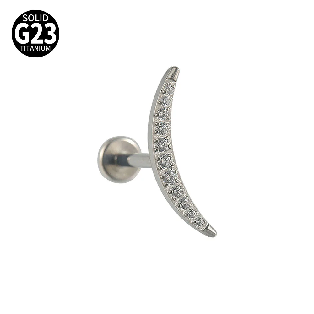 G23 Solid Titanium CZ Flower Moon Cartilage Earring