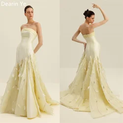 ที่กําหนดเองซาอุดีอาระเบียชุดราตรีอย่างเป็นทางการ Dearin Strapless A-Line ความยาวชั้นเปิดกลับกระโปรง Draped แขนกุด Applique B