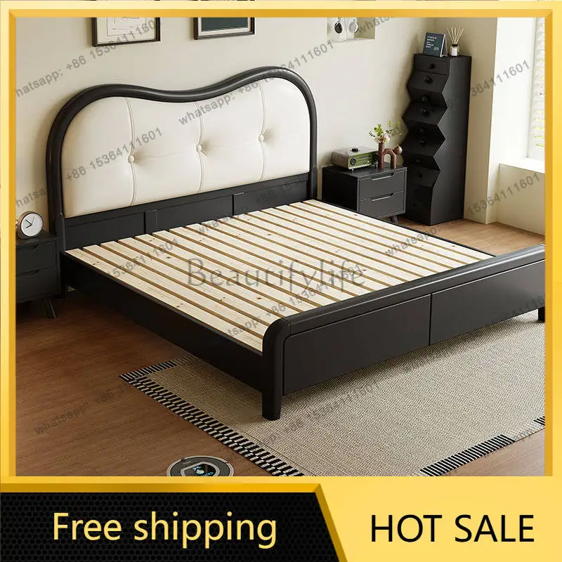 LJY Black Luxury Double Bed Storage Elegant European Italian Princess Double Bed 180X200 Wooden Letto Matrimoniale Furniture Hom
