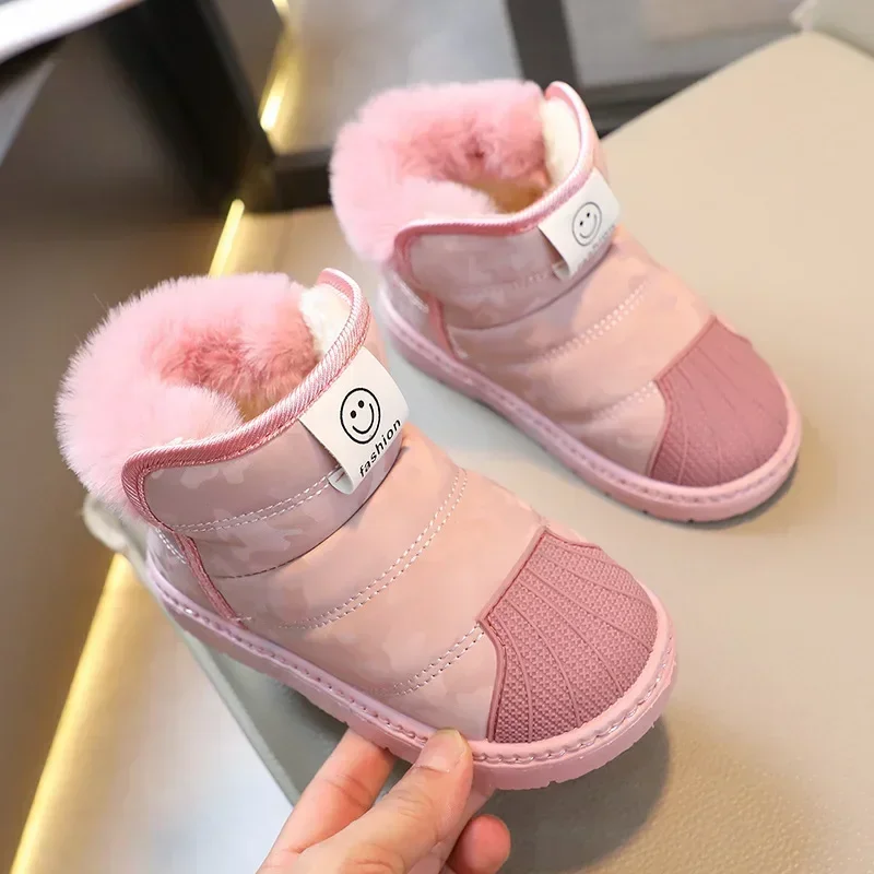 New 2024 Winter Children Leather Waterproof Snow Boots Boys Girls Fashion Non-slip Kids Plush Warm Boots Infant Cotton Shoes