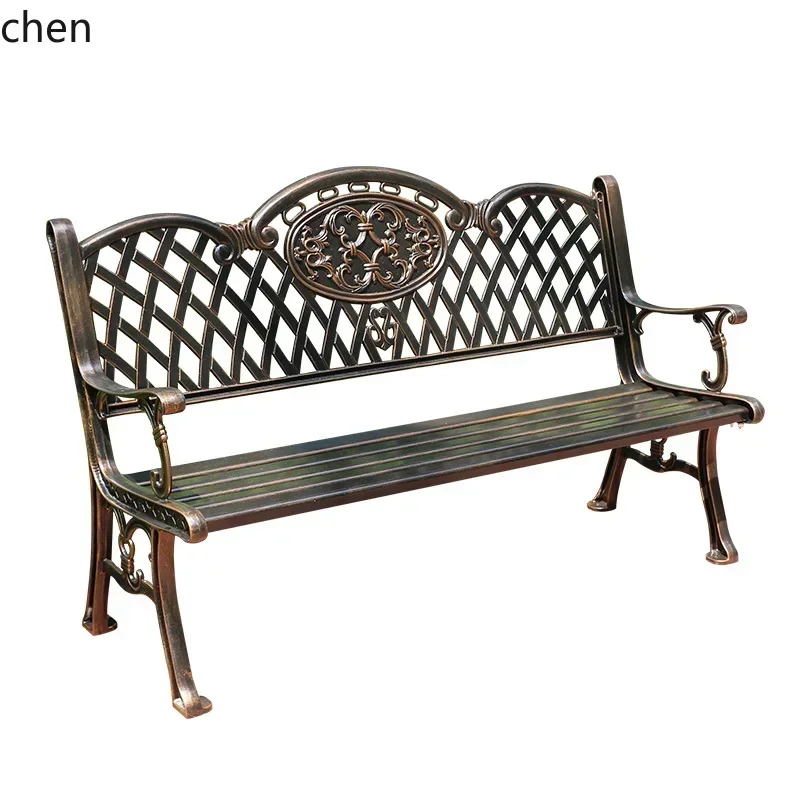O17-Park Chair Garden Outdoor Cast Aluminum Strip Garden Back Seat Triple Chair