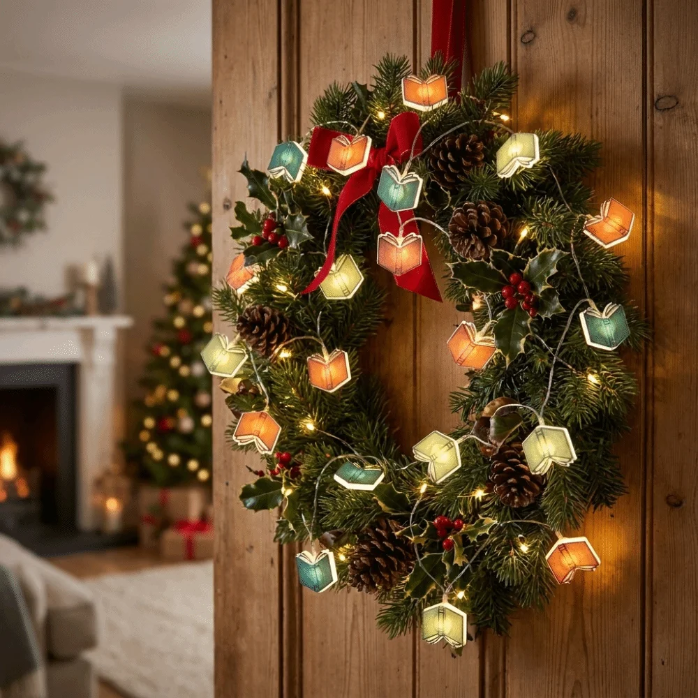 Creative Book Shaped LED Light String Hanging Colorful Xmas Tree String Light Flashing Christmas Tree Light String Garden