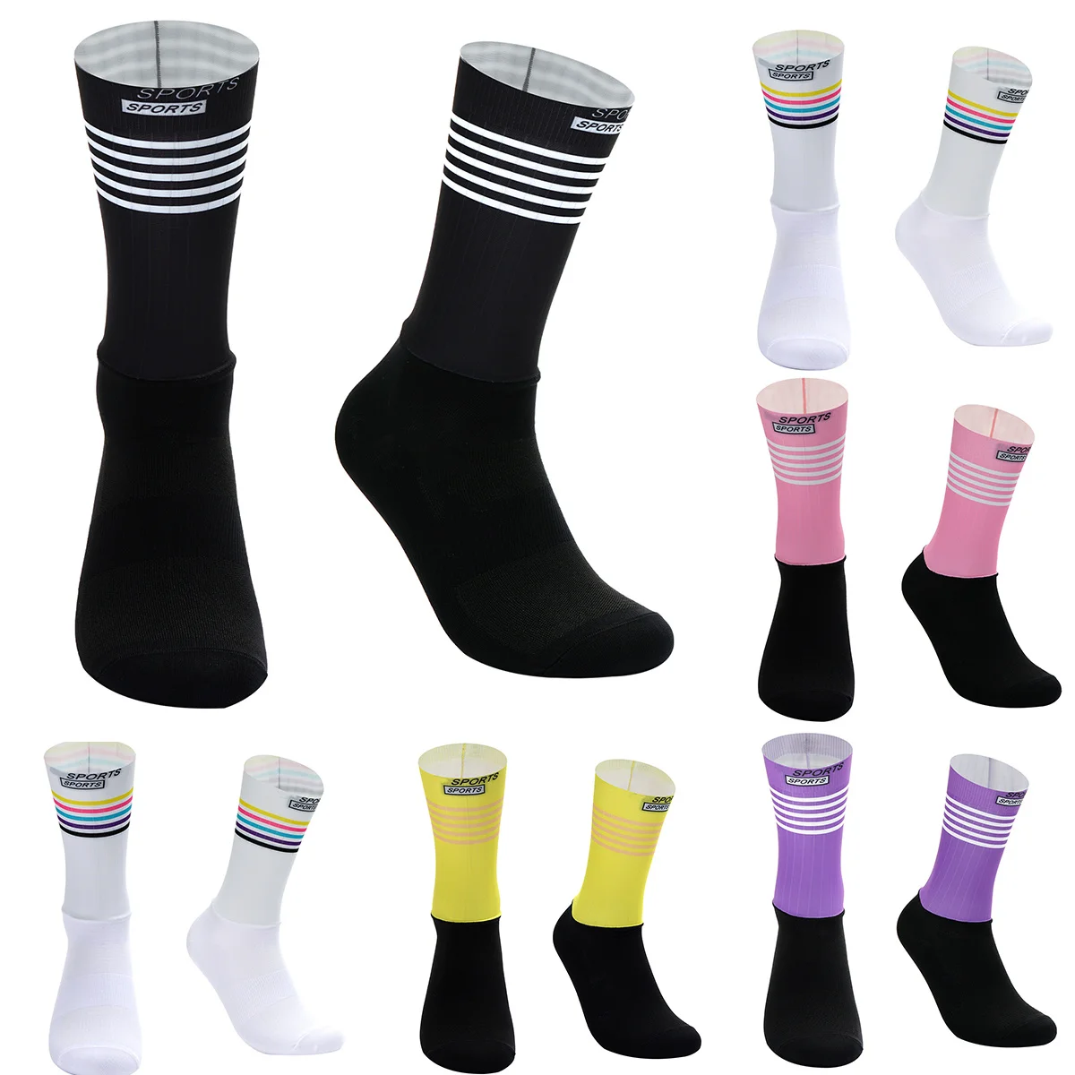 Ice-silk Mtb Cycling Socks Elastic Fit Professional Man Cycling Comperssion Sports Socks Comfortable Improve Muscle Strength