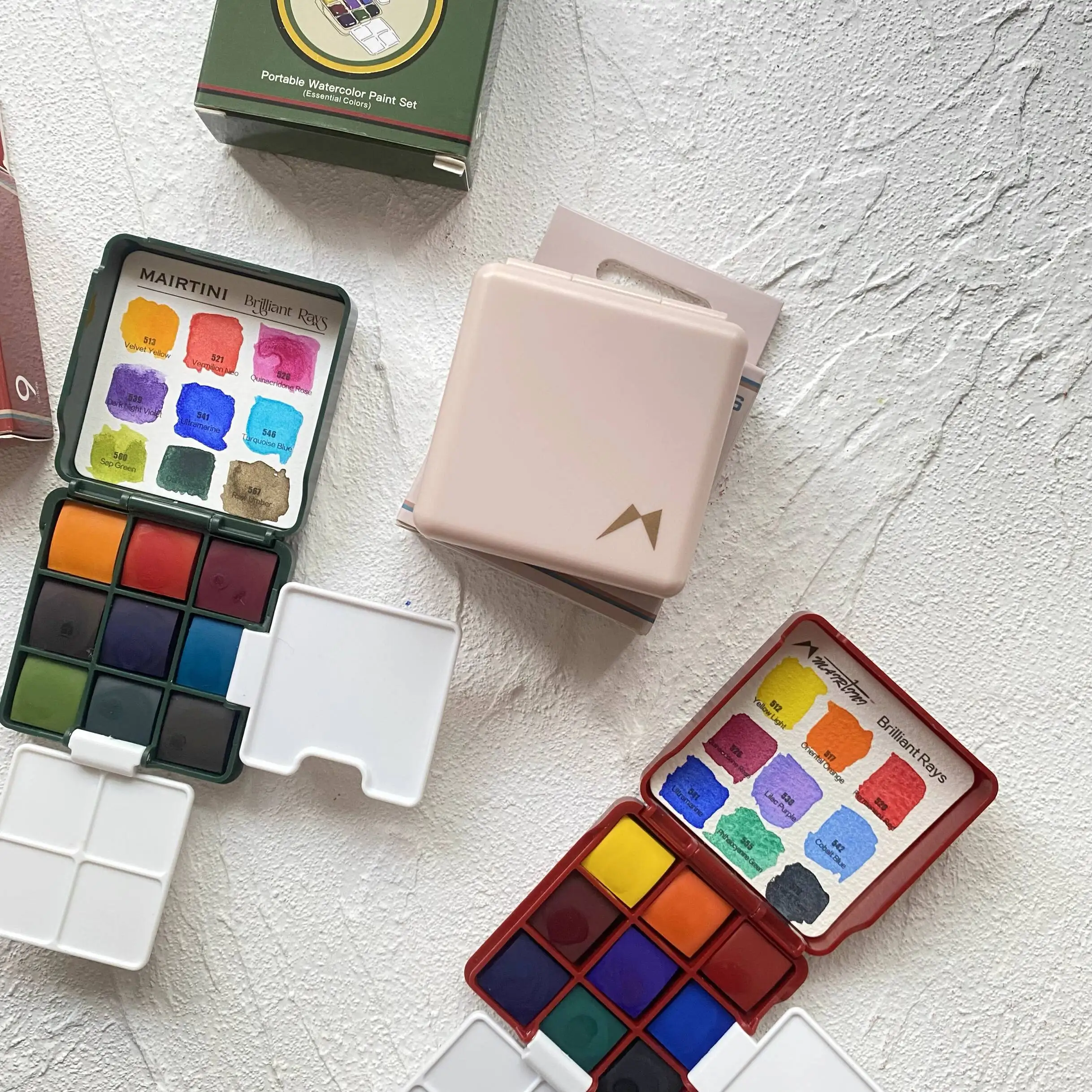 Mairtini Light 9 Colors Nine Colors Travel Solid Watercolor Paint Set Portable Travel Journal Box Small Green Box