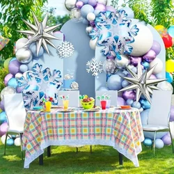 Frozen Balloon Garland Arch Kit Purple Blue White Silver Snowflake Balloons for Winter Princess Birthday Baby Shower Party Decor