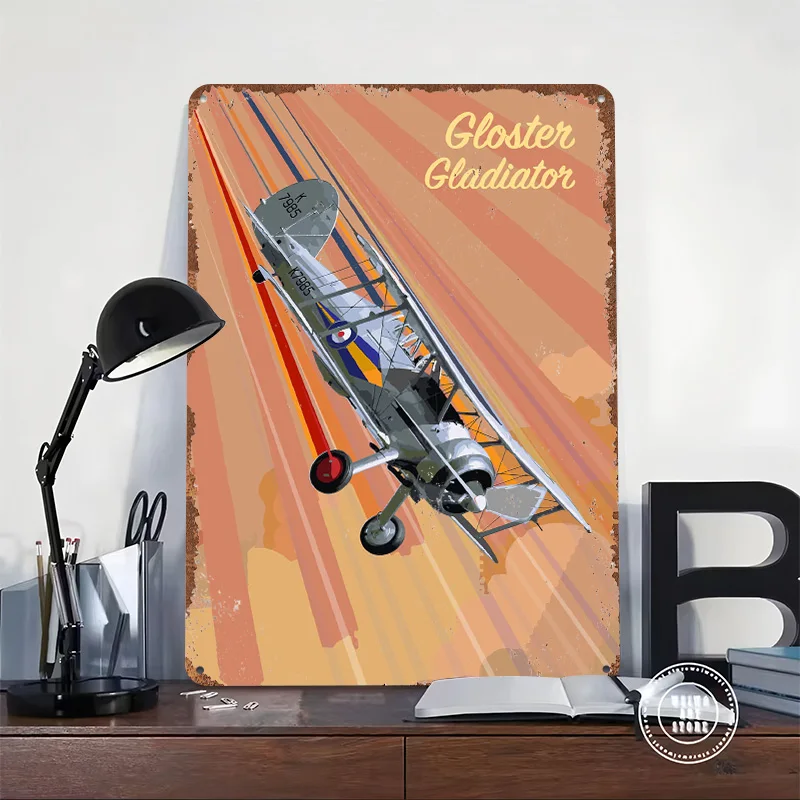 Gloster Gladiator Pop Art Printing Poster Customized Retro Wall Art Vintage Metal Signs for Room Desk Decor Decoration Garage