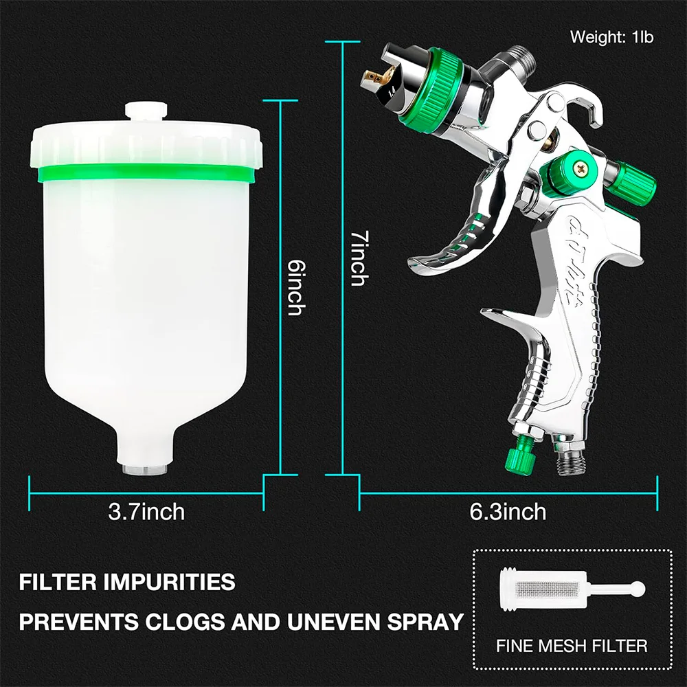 1 Set HVLP Professional Spray Gun 1.4/1.7/2.0/2.5mm Nozzle 600cc Home Cordless Spray Machine Gravity Spray Gun Pneumatic Tool