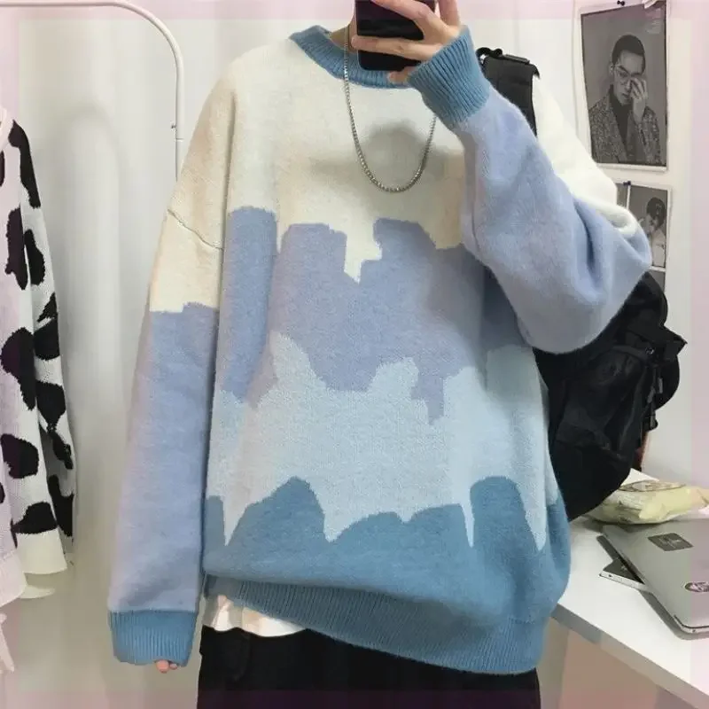 

New 2024 Men Harajuku Color Blocked Sweaters Pullover Mens Casual Korean Fashion Sweater Vintage Men's Clothes