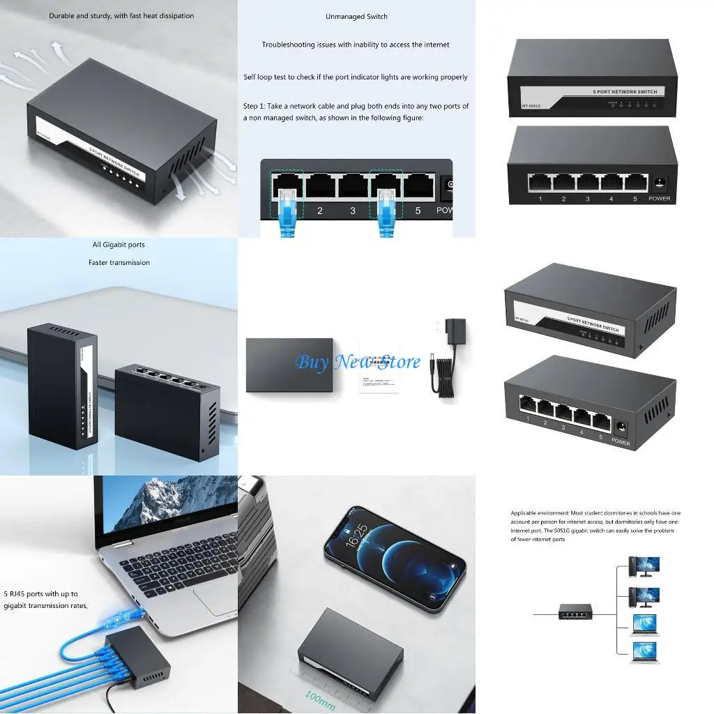 

20CE 5 Port 10/100/1000Mbps Fast Ethernet Switches Desktop Ethernet Splitters Ethernet Hubs