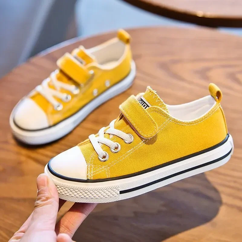 Toddler Girl Sneakers 2024 Spring Autumn New Boy Shoes Kids Jelly Color Canvas Shoes Casual Lace Up Classic Flats Children Shoes