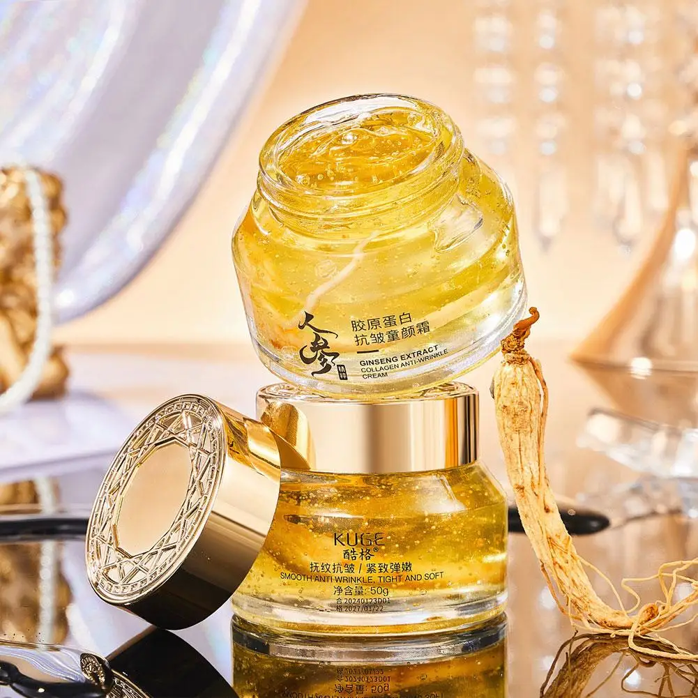 Crema facial blanqueadora de colágeno con extracto de Ginseng, pigmento de líneas de cuidado antienvejecimiento, mejora hidratante, decoloración de la piel, opaco, Anti-wr S9x8