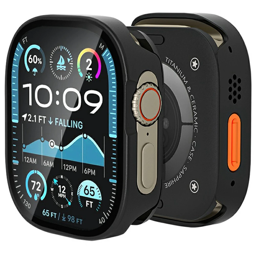 

Для Apple Watch Ultra 49 мм металлический корпус со стеклянной пленкой, защитный чехол для умных часов - черный