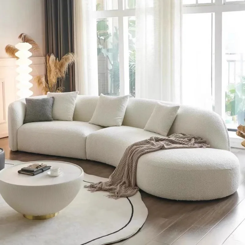 

Italian curved cream wind lamb wool moon living room modern minimalist curved fabric sofa