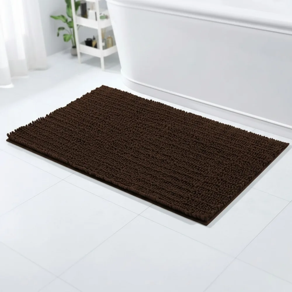 سجادة حمام شانيل فاخرة، ناعمة للغاية وسميكة ماصة وغير قابلة للانزلاق وقابلة للغسل في الغسالة، 40 × 24 بني