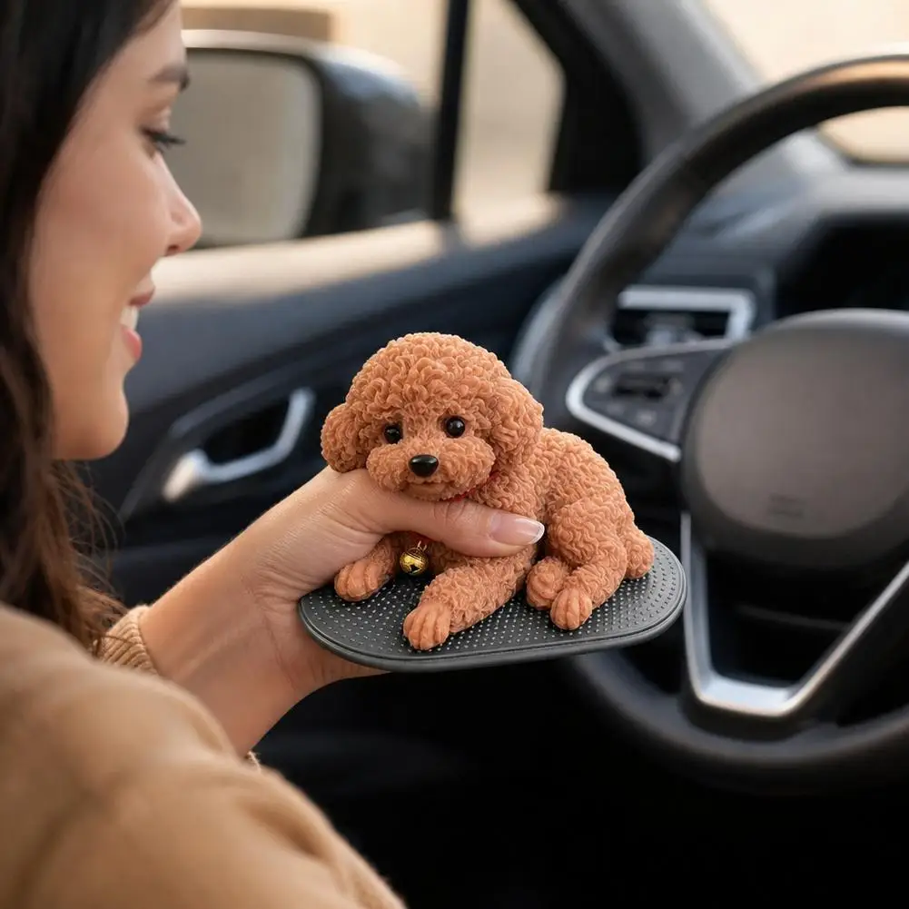Silicone Teddy Bichon Dog Car Dashboard Ornament, Washable Cute Puppy Figurine, Realistic Squishy Toy Auto Interior Decoration