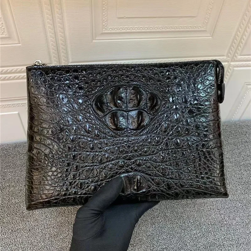 

Genuine Alligator Skin Male Large Card Holders Purse Authentic Crocodile Leather Classic Black Wristlets Bag Men's Clutch Pouch