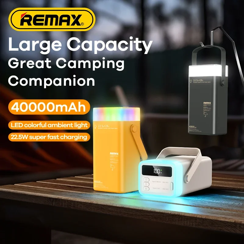 REMAX 40000mAh Power Bank Fast Charge For iPhone 16 Pro MAX 15 14 13 12 iPad Xiaomi Samsung Outdoor Power Station with LED Light