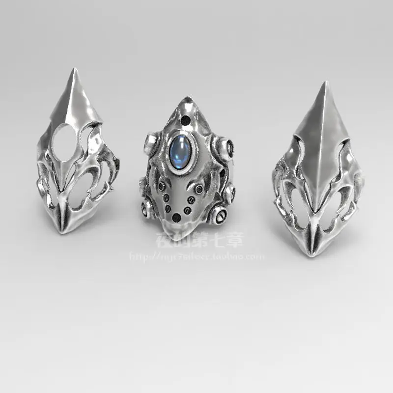 Design Future Machine War Ring Thai Silver Inlay Blue Zircon Rings Gothic Punk Cool Finger Ring for Men Women Party Jewelry
