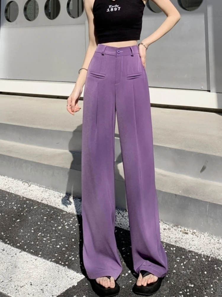 

Spring Summer New Black High-waisted Wide-leg Pants Women Show Thin Straight Tube Draping Pants Casual Suit Pants Women